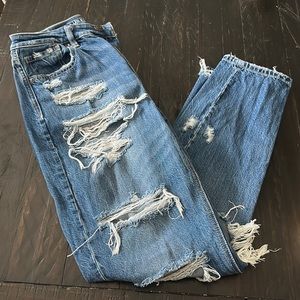 American Eagle, size 2 mom jean with lots of distressing